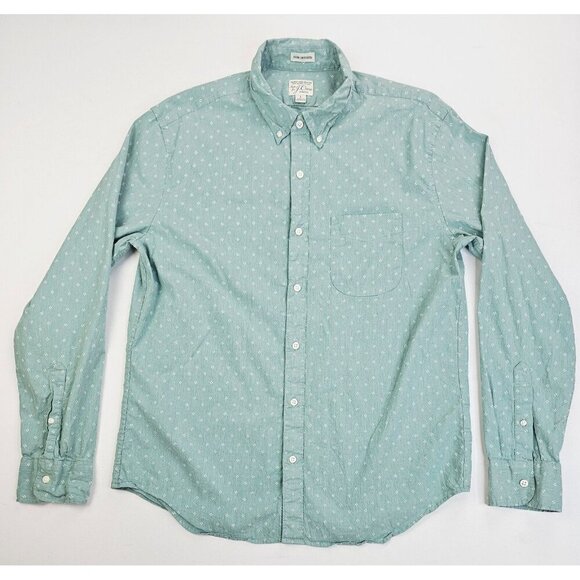 J. Crew Slim Untucked Stretch Size Large Green White Pattern Button Down Shirt - Picture 1 of 10